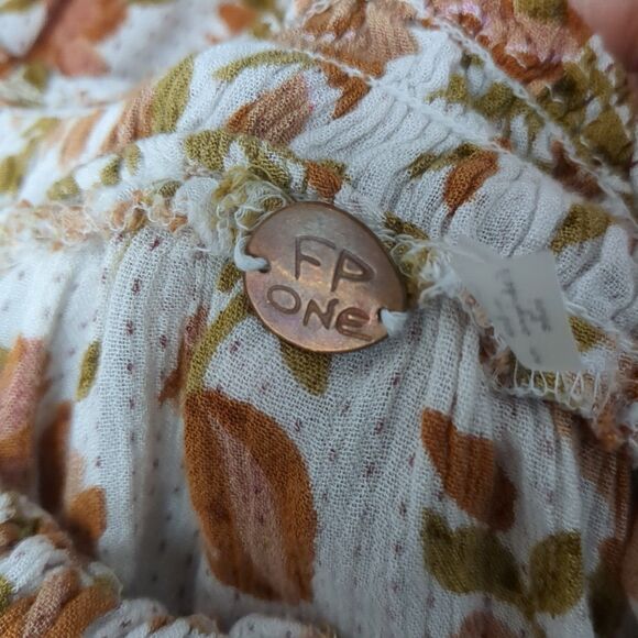 Free People FP One Suki Blouse Sz L Off Shoulder Two Way Top Orange Floral Print - Picture 10 of 11